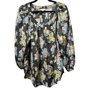 Lauren Conrad LC women’s size XXL gray yellow floral long sleeve Boho v neck top
